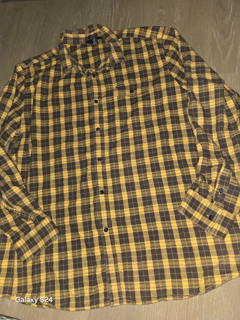 Volcom  Modern Fit Yellow and Brown Flannel Button-Down Shirt Nens XXL